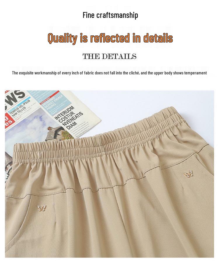 Letní elastické ležérní kalhoty s vysokým pasem pro ženy středního věku