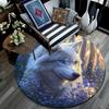Wolf in Moonlit Round Area Rug,Carpet Rug for Living Room Bedroom Sofa Playroom Decor,Non-slip Floor Mat