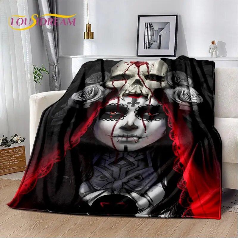 3D Gothic Horror Female Skull Dead Girl Soft Plush Blanket,Flannel Blanket Throw Blanket for Living Room Bedroom Bed Sofa Picnic