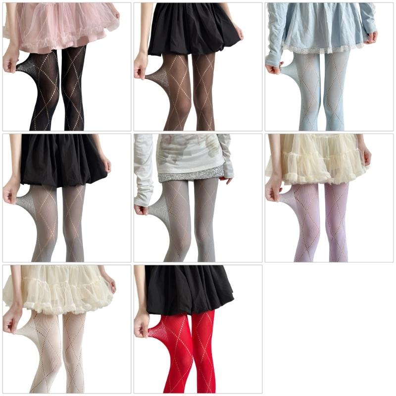 Fashion Elegant Hollowout Argyle Pattern Women's Spring Tights Slimming Leggings Opaque Pantyhose Stockings Hosiery