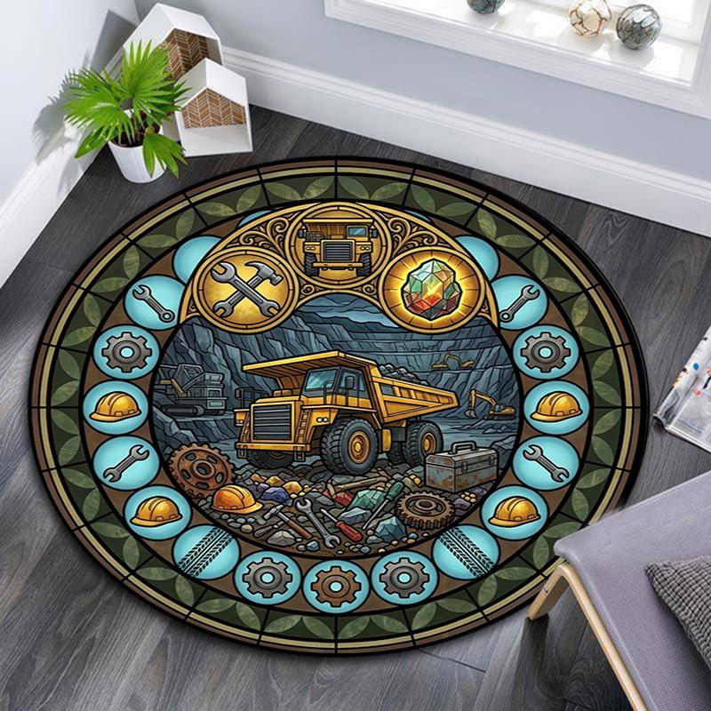 Fuel Transport Iconography Round Area Rug Under Office Chairs Bedroom Living Room Home Decor