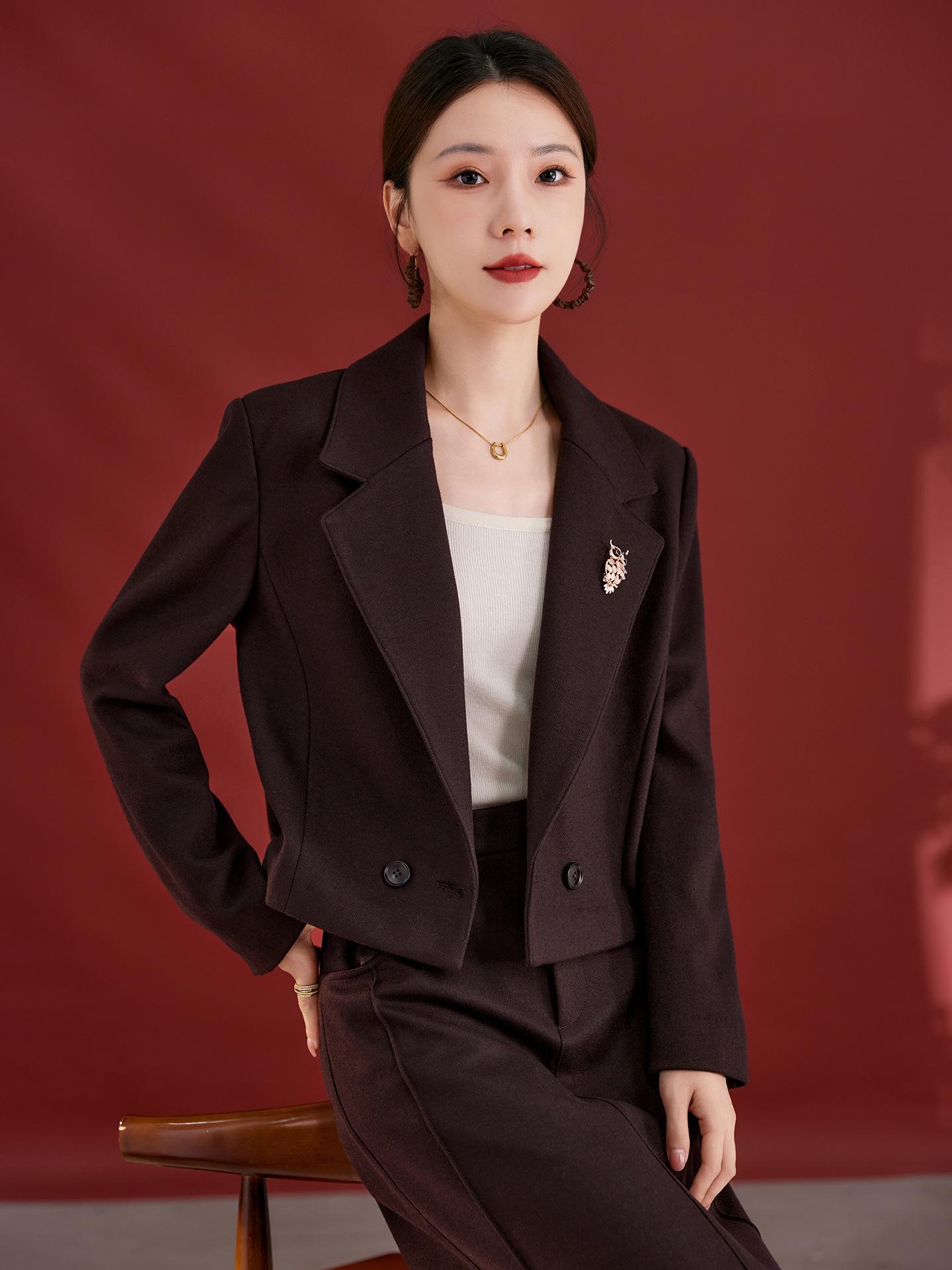 

Ink Lady Women s Wool Blazer: Elegant Slim Fit One-Button Coat for Autumn/Winter 2025 M кофейный/красный