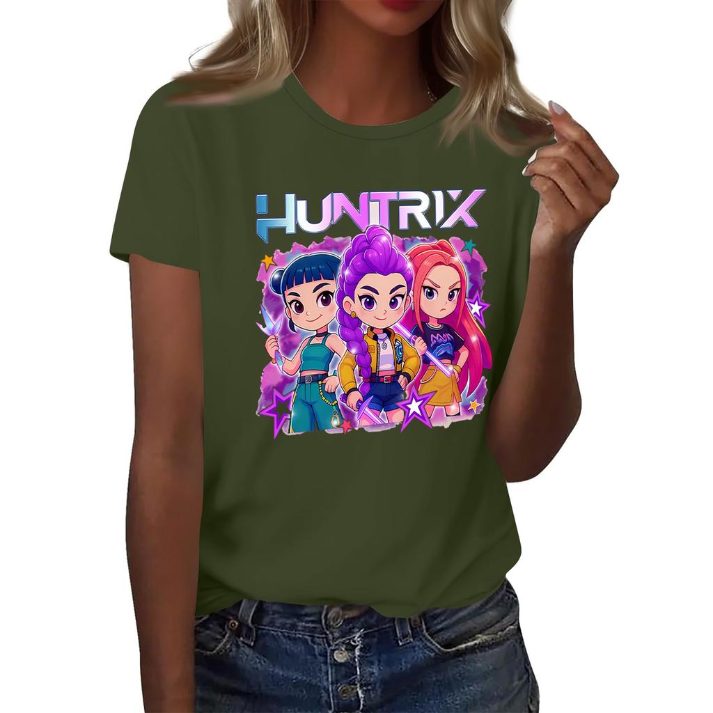 Women's  Group 2D Printed Round Neck Short Sleeve Top
