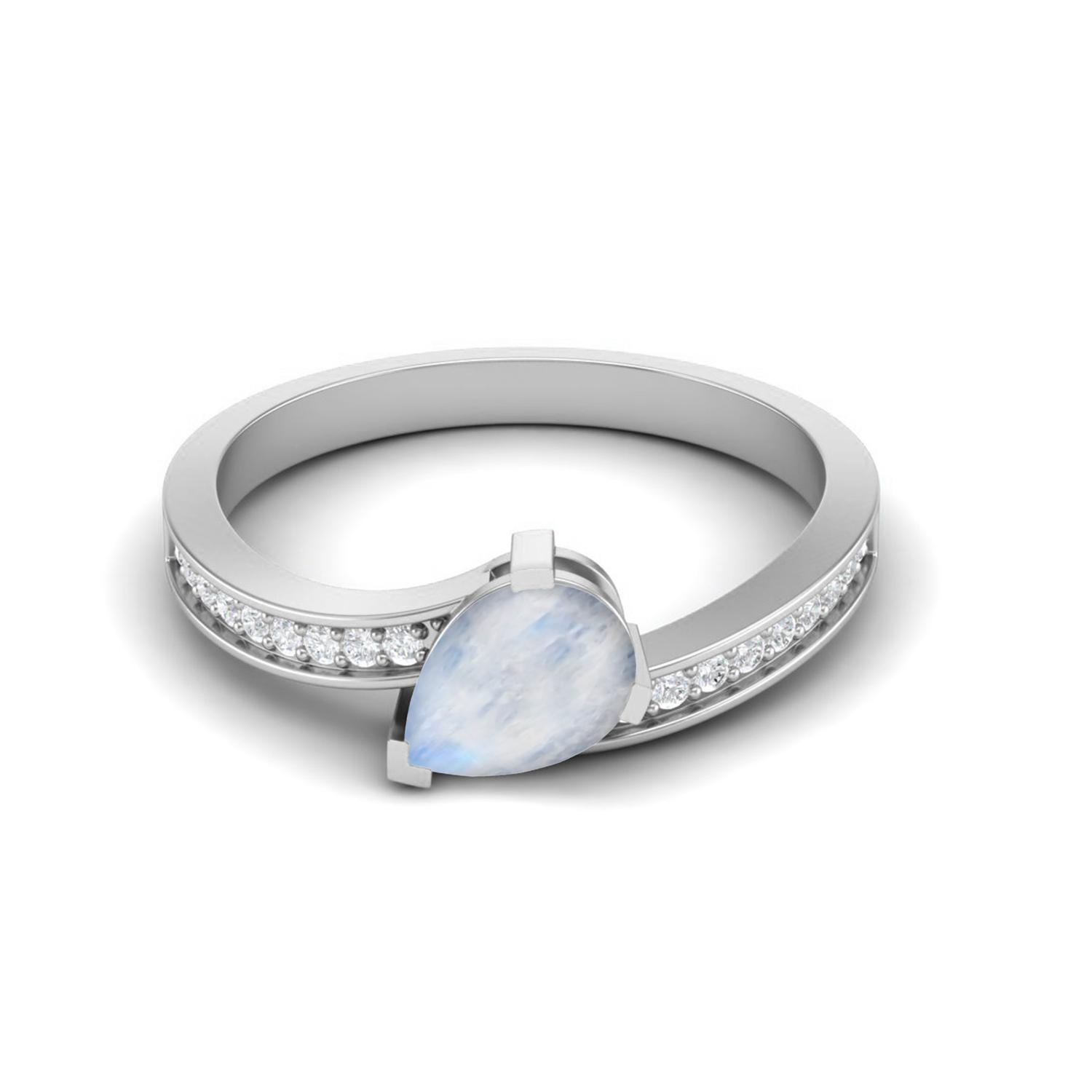 

7x5MM Pear Shape Natural Moonstone 925 Sterling Silver Solitaire Women Wedding Ring 5 белый