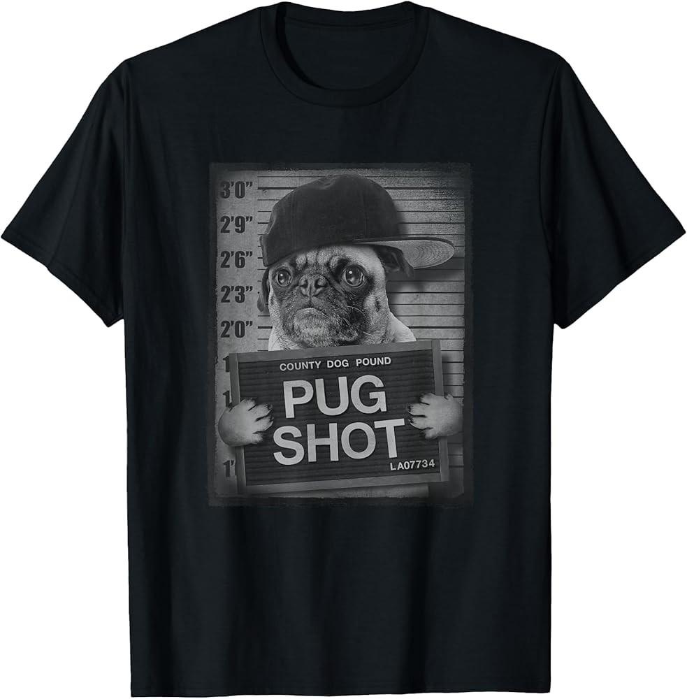 

Trendy Graphic Pug Shot County Dog Pound Portrait TShirt Unisex T-Shirt XXXXL