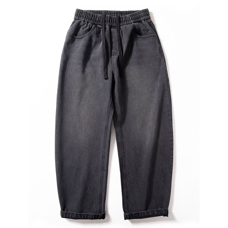 Straight-Leg Jeans for Men, American Style, Ash Black, Washed, Cotton, Trendy Brand, Loose Fit, Casual, Versatile Long Pants