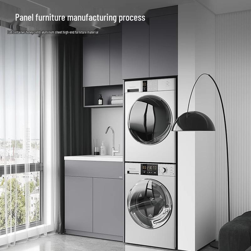 Balkonschrank mit Waben-Aluminiumplatte für Waschmaschine/Trockner, integriertem Waschbecken und Eckdesign Badezimmerschrank