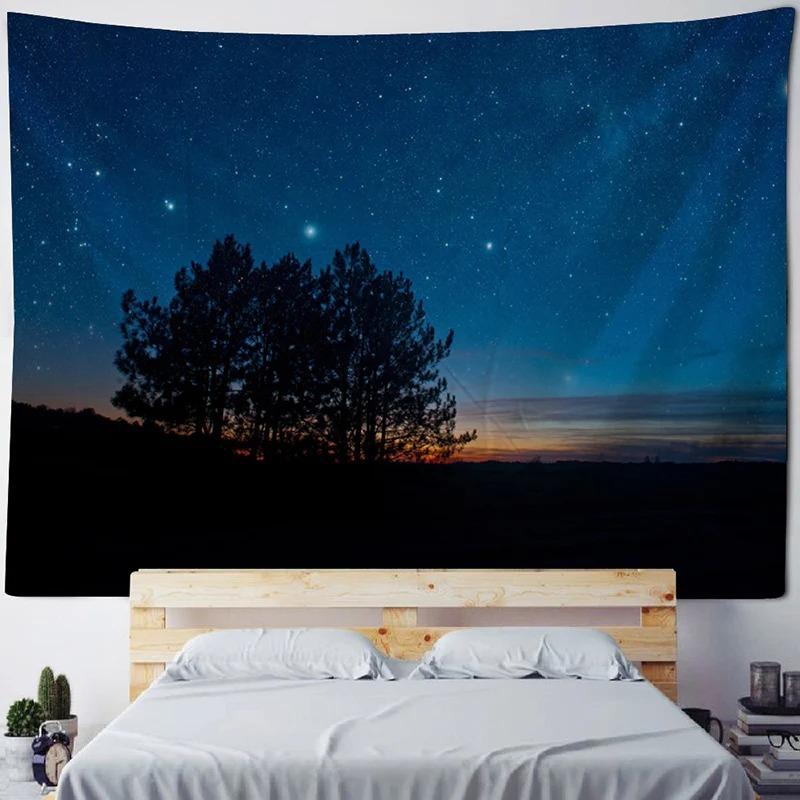 Home Room Art Background Decoration Starry Forest Tapestry Moonlight Night Psychedelic Bohemian Decorative Wall Hanging