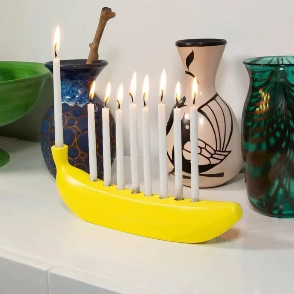 Banana Shape Hanukkah Candle Holder 9 Candle Capacity Banana Candlestick  Tabletop Display