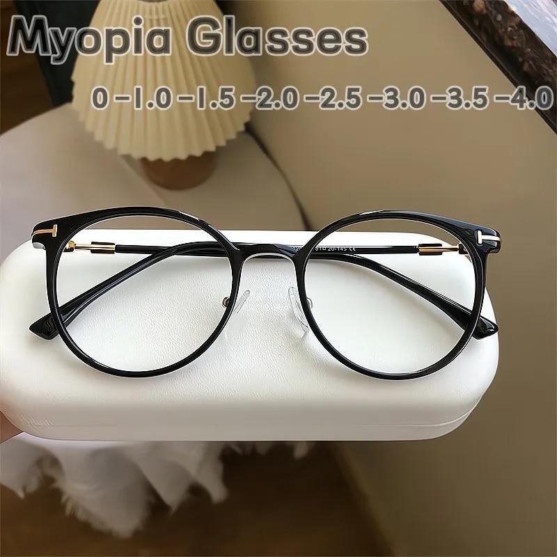 Fashion Round Frame Myopia Glasses for Women Men Anti Blue Light Computer Eyewear Luxury Unisex Nearsighted Eyeglasses