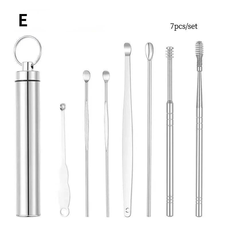 6/7/8-teiliges Set Ohrschmalz-Entferner Reinigungs-Edelstahl-Ohrlöffel Wachsentferner Kürette Ohrreiniger Löffel Pflege Ohren