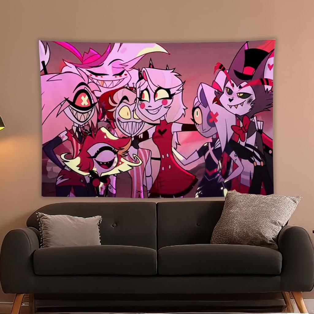 Anime Hazbin Hotel Cartoon Printed Tapestry Room Decoration Banner Hanging Room Decoration Party Decoration