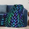 1pc Tri-Color Dragon Scale Print Flannel Throw Blanket - Soft Warm & Cozy for Couch Bed Office and Travel - Versatile