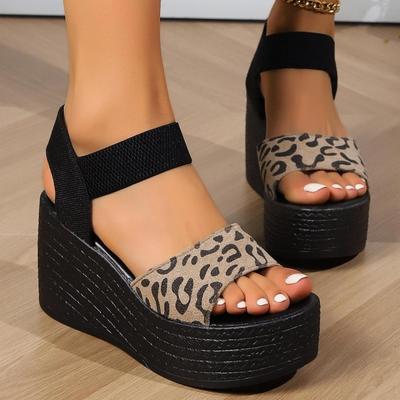 Women’s Wedge High Heel Peep Toe Sandals Leopard Platform Sandals Ladies Thick Sole Summer Shoes Espadrilles Zapatillas Mujer