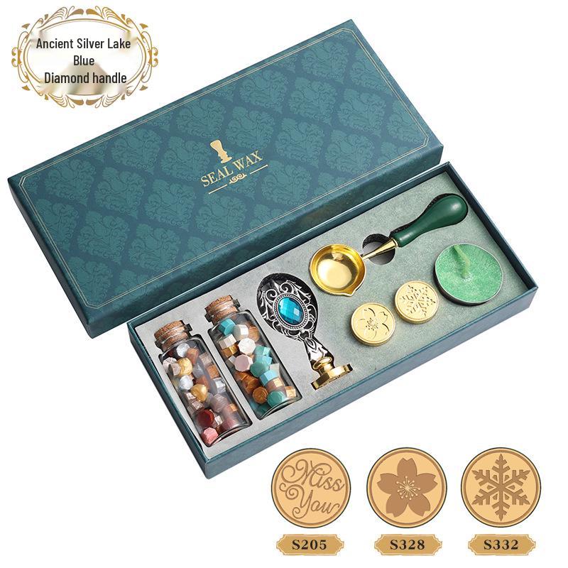 Creative Retro Wax Sealing Stamp Set - Includes Stamp, Wax Granules, and Fire Paint for Envelopes & Gifts.