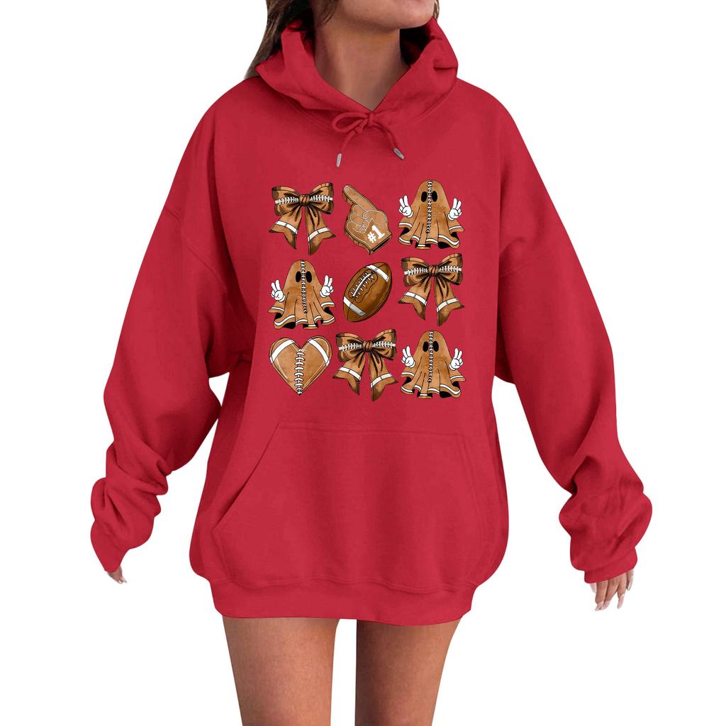 Women's Casual Fashion Comfortable Round Neck With Hood Long Sleeve Halloween Print Warm Sweatshirt