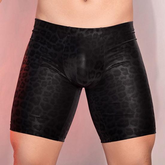 Herren Kunstleder Unterwäsche Mid-rise 3D U-konvexen Schlange Leopard Print Shorts Höschen Stretchy Skinny