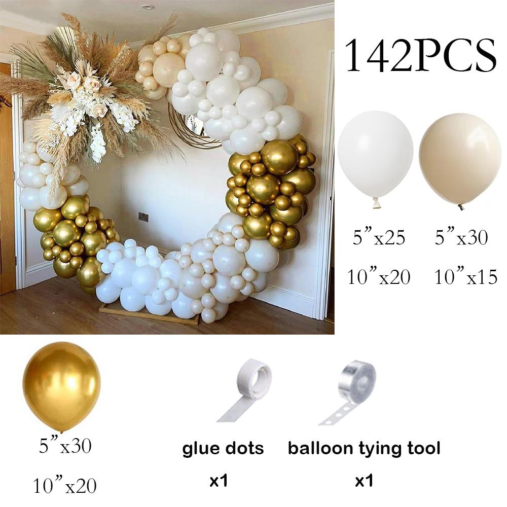 

142PCS White Sand Balloons Garland Arch Kit Metal Gold Ballon Wedding Graduation Baby Shower Gender Reveal Birthday Party Globos As Picture