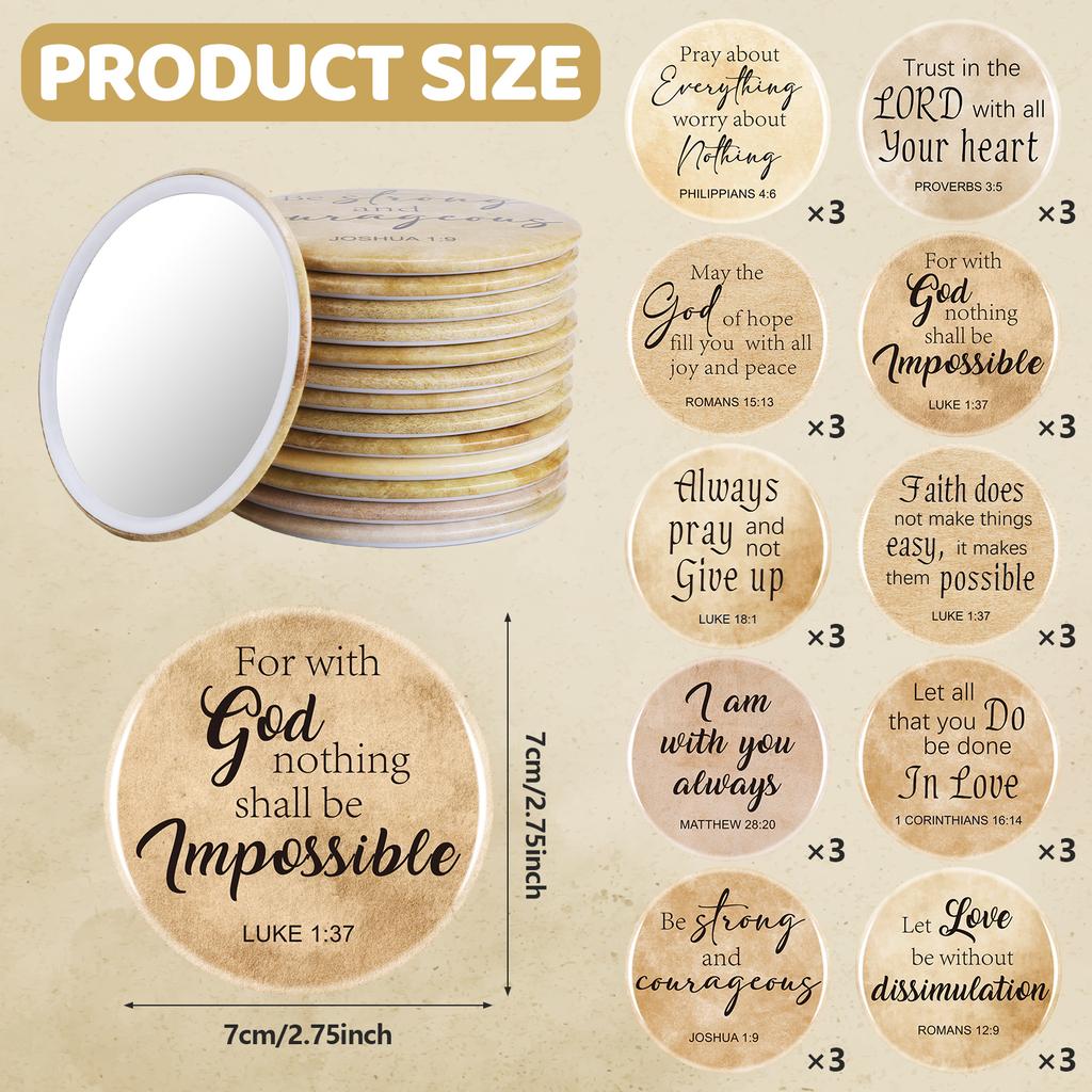 30 Pcs Christian Compact Mirrors For Women Retro Inspirational Bible Verse Compact Mirror Bulk Mini Religious Makeup Mirror Appr