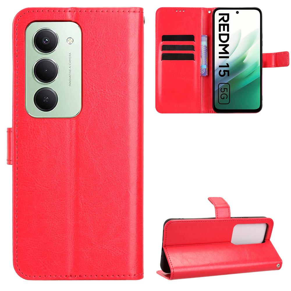 Pour Xiaomi Redmi 15 5G (Global) (169 mm) Étui en Cuir PU avec Lanière Texture Cheval Fou Housse Portefeuille pour Téléphone