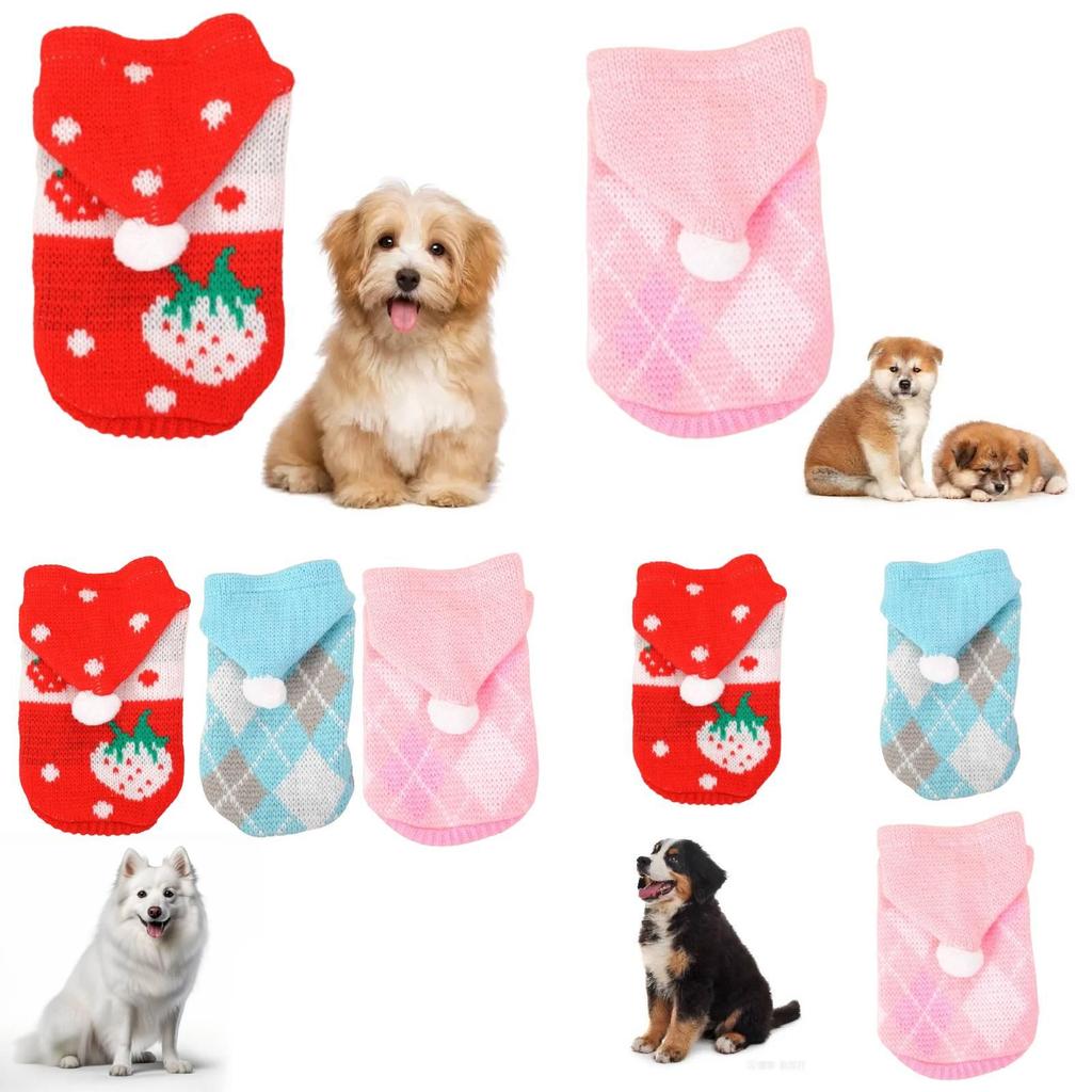 Stilvoller Hunde-Pullover mit Karomuster für den Winter, Farben Rosa, Rot, Blau erhältlich