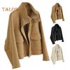Fall Winter Woolen Coat with Side Pockets Zp-up Press Button Turn-down Collar Solid Color Long Sleeve Thick Jacket Commuting Dating Outerwear