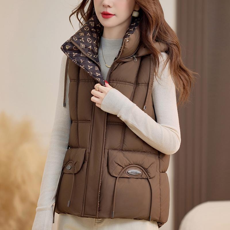 Fashion Winter Women's Vest Hooded Can Be Worn On Both Sides Thick Warm Casual Sleeveless Jackets Woman Short Coat
