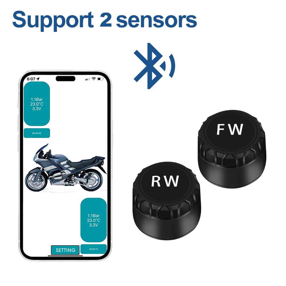 Sistema di Monitoraggio della Pressione degli Pneumatici per Moto Bluetooth 5.0 TPMS Impermeabile con 2/4 Sensori Esterni per Android/IOS