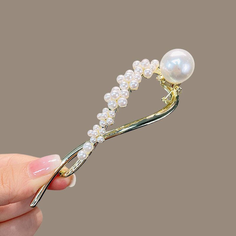 1pc Simple Métal Or Argenté Couleur Perle Pince à Cheveux Élégante Féminine Twist Pince à Cheveux Pince Requin Ornement pour Cheveux Bijou Cadeau