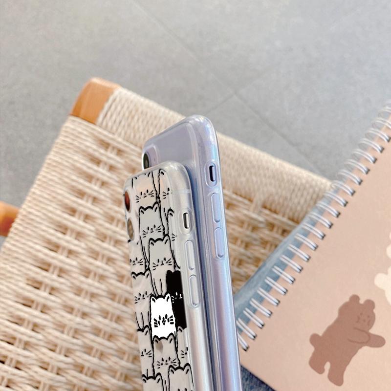Husă din silicon cu pisică neagră drăguță, moale, transparentă, pentru Xiaomi Redmi Note 13 14T 15 Samsung A55 A35 S24 iPhone 15 Huawei Honor Camera de protecție antișoc