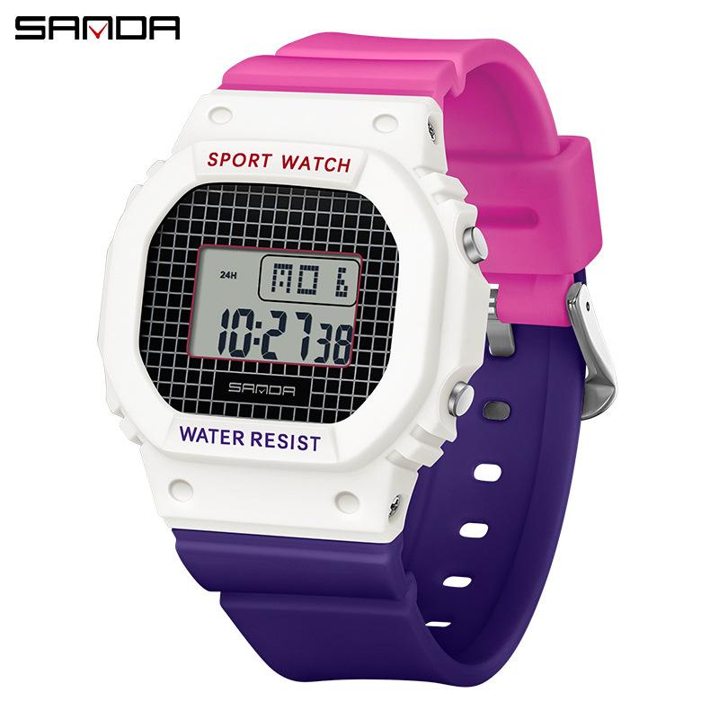 SANDA Square Electronic Watch Colourful Creative Personality Candy Colour Waterproof Alarm Clock Electronic Watch
