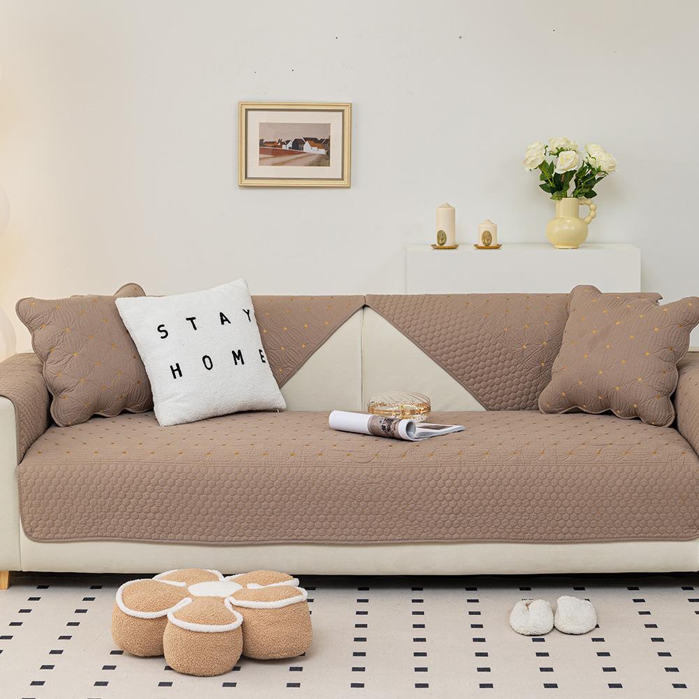 Four Seasons Universal Cotton Sofa Cushion Fabric Modern Simple Double-Sided Pure Cotton Embroidery Sofa Cushion Winter Sofa Covers