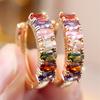 Rainbow Crystal Oval Stone Zircon Hoop Earrings For Women Vintage Gold Silver Color Ear Buckle Wedding Party Jewelry Bridal Gift