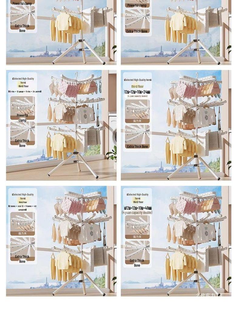 Foldable Double-Pole Baby Clothes Drying Rack for Home and Balcony Use