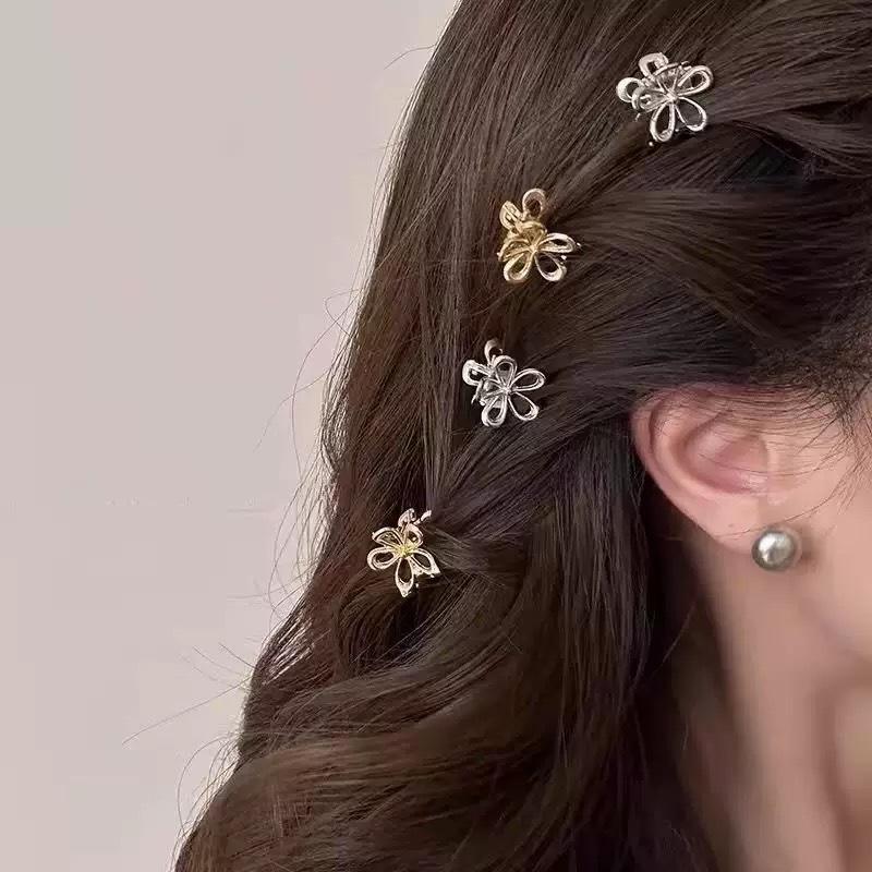 Metal Flower Small Hair Grip Women's Side Clip Cute Hairpin Headwear Small Size Mini Bang Hairpin Shark Clip