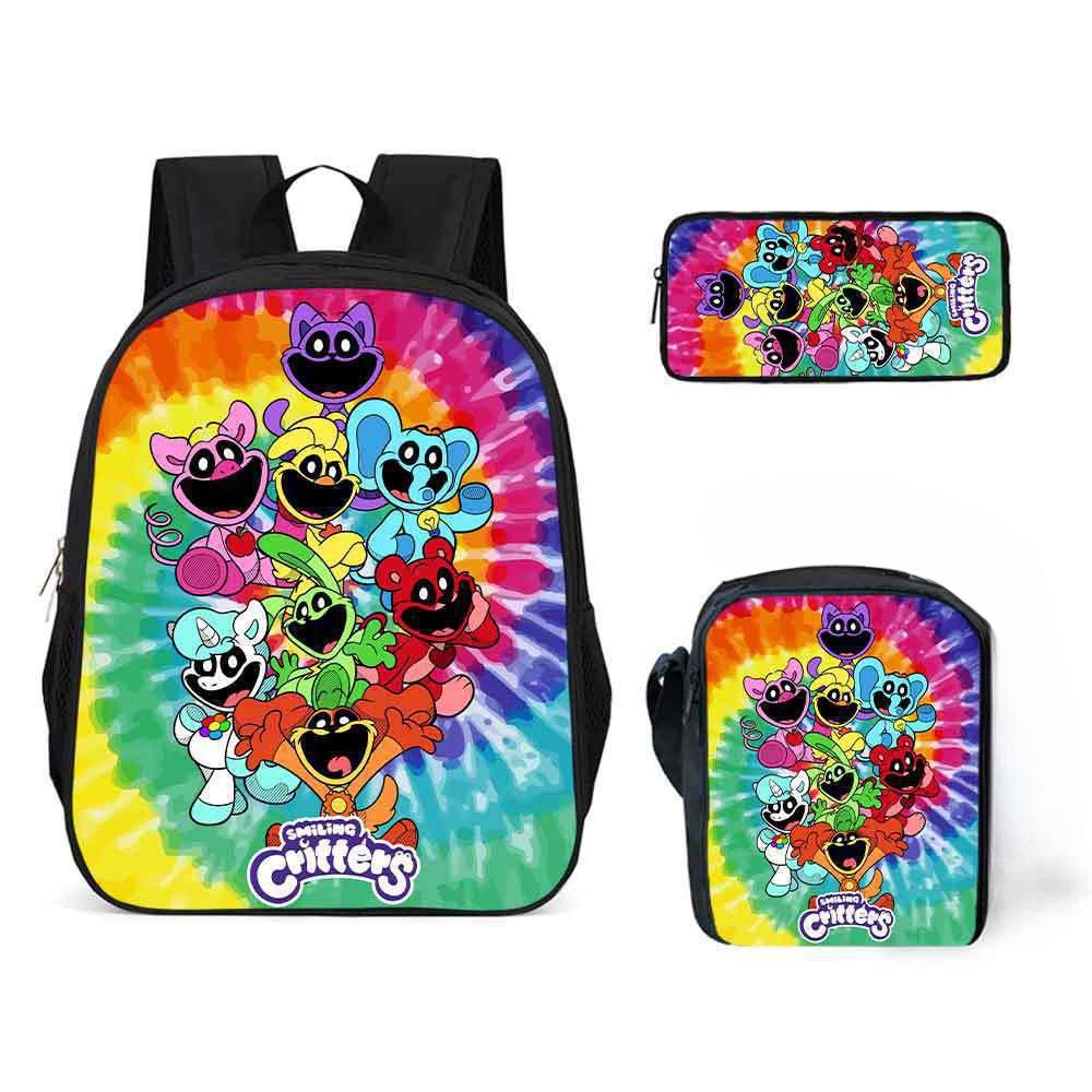 Lachende Critters Schultasche Dreiteiliges Set Cartoon Rucksack Umhängetasche Federmäppchen Lachende Critters