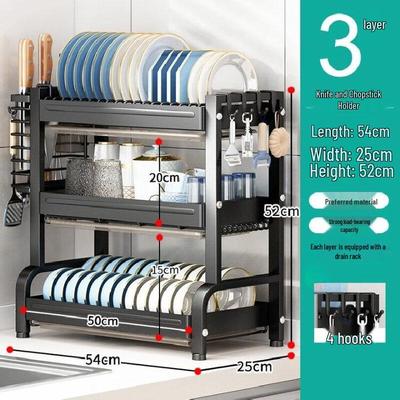 3-Tier Countertop Dish Drainer Rack with Knife & Chopstick Holder