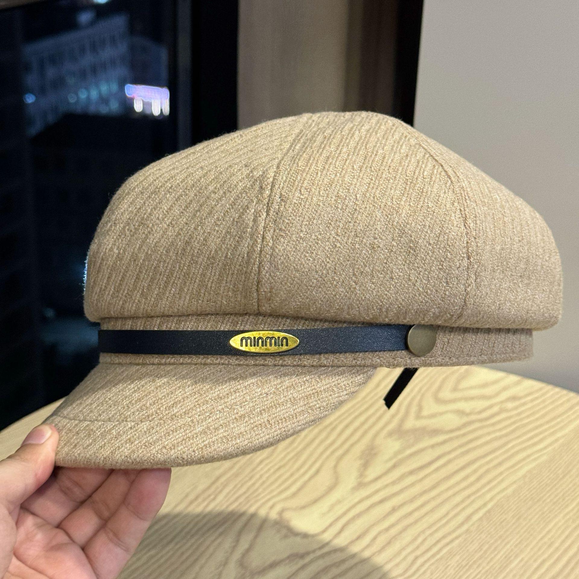 

Retro Letter Small Label Belt Woolen Octagonal Hat for Women in Spring and Autumn Versatile Face showing Beret Adjustable