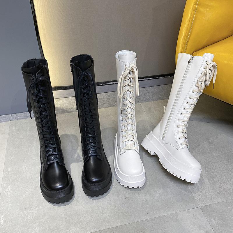 Korean version of Martin boots thick-soled thin lace-up high boots long knight boots women's 2025 autumn and winter new long boots