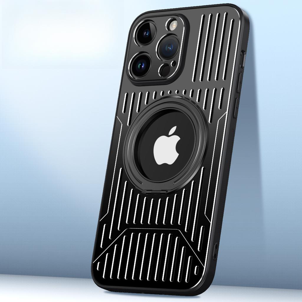 Geeignet für IPhone15 Wärmeableitung Metall Handyhülle, Apple 14pro Drehbarer Auto Magnetständer 13 Schutzhülle