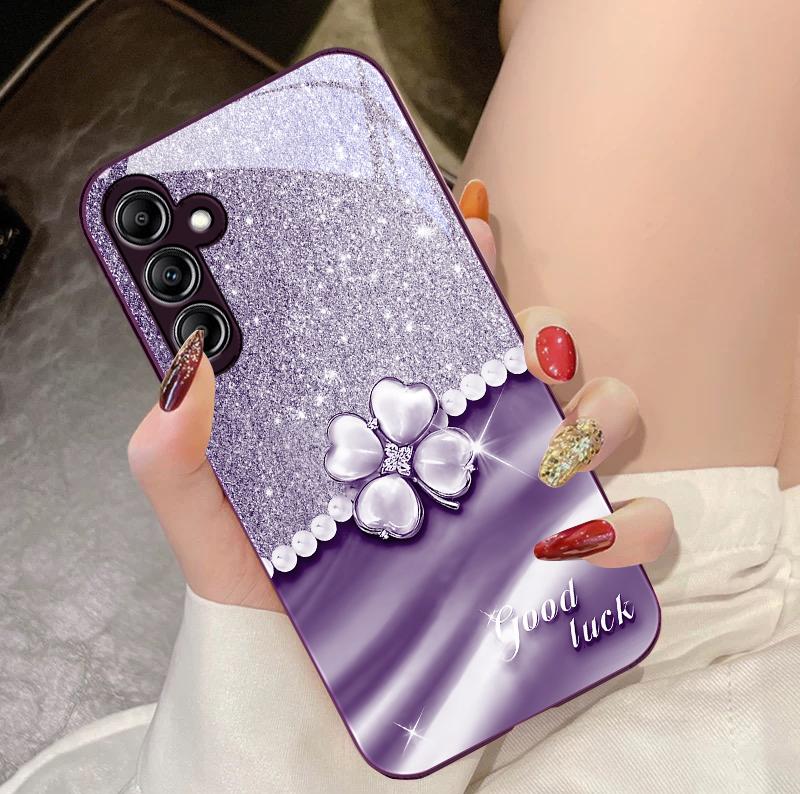 

Lucky Clover White For Samsung Galaxy A14 4G 20 30 52 20S 21S 22 A32 33 34 42 50 51 53 54 70 71 72 73 5G Glass Phone Case For Samsung A73 5G