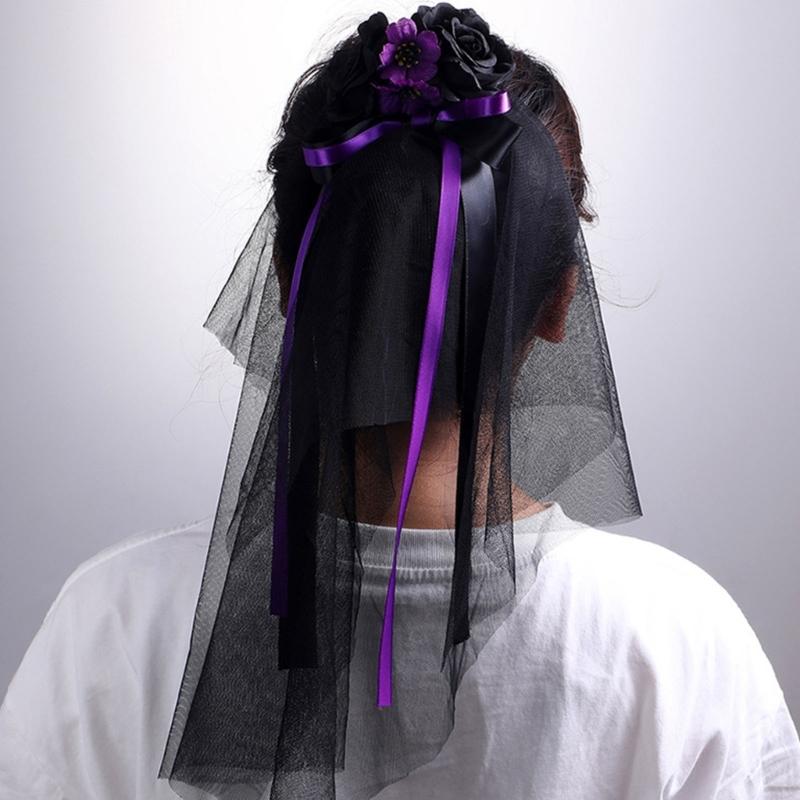 Women’s Halloween Witch Veil Gothic Style Ribbon Costume Headdress For Theme Parties And Cosplay