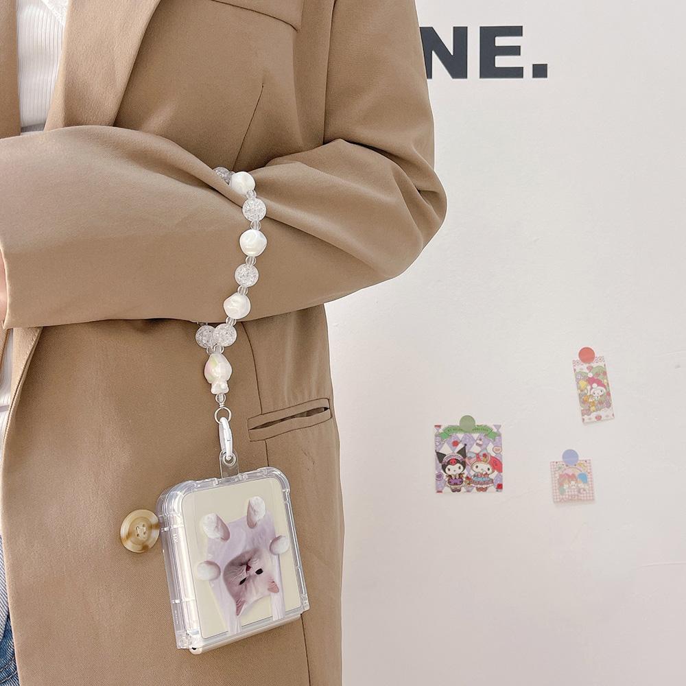 Do Samsung Galaxy Z Flip 4 Zflip 3 etui śliczne psy koty bransoletka przezroczysty miękki silikonowy składany odporny na wstrząsy pokrowiec ochronny