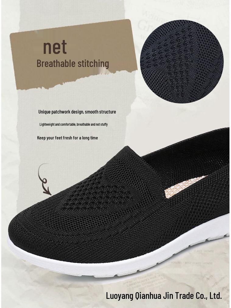 Women's Breathable Flyknit Slip-On Flat Shoes, Plus Size, Casual Spring Style