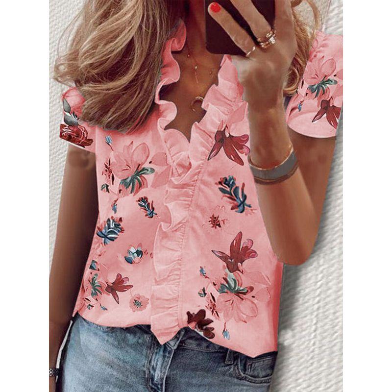 Long-Sleeved Ruffled Shirt for Women Long Sleeves Ruffles V-neck Shirt Shirt