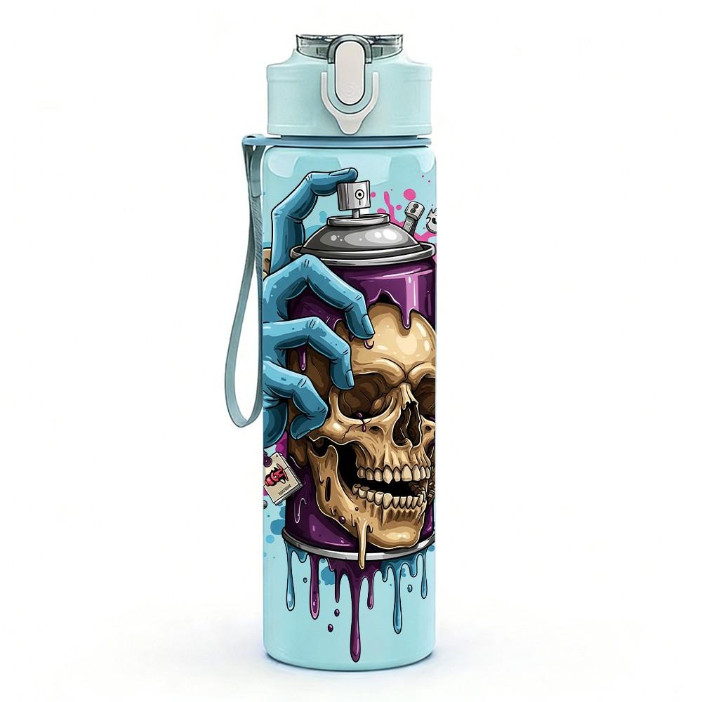 1PC Cool Skull Street Art 750ml Color Plastic Sports Water Bottle Leakproof Flip Straw Lid Suitable for Sports Office Home Use