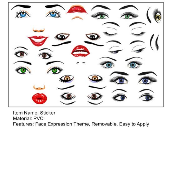 1/2 Sheets Face Expression Sticker Waterproof PVC Self-adhesive DIY Crafts Women Facial Feature Eye Eyebrow Mouth Nose Decoration Decal