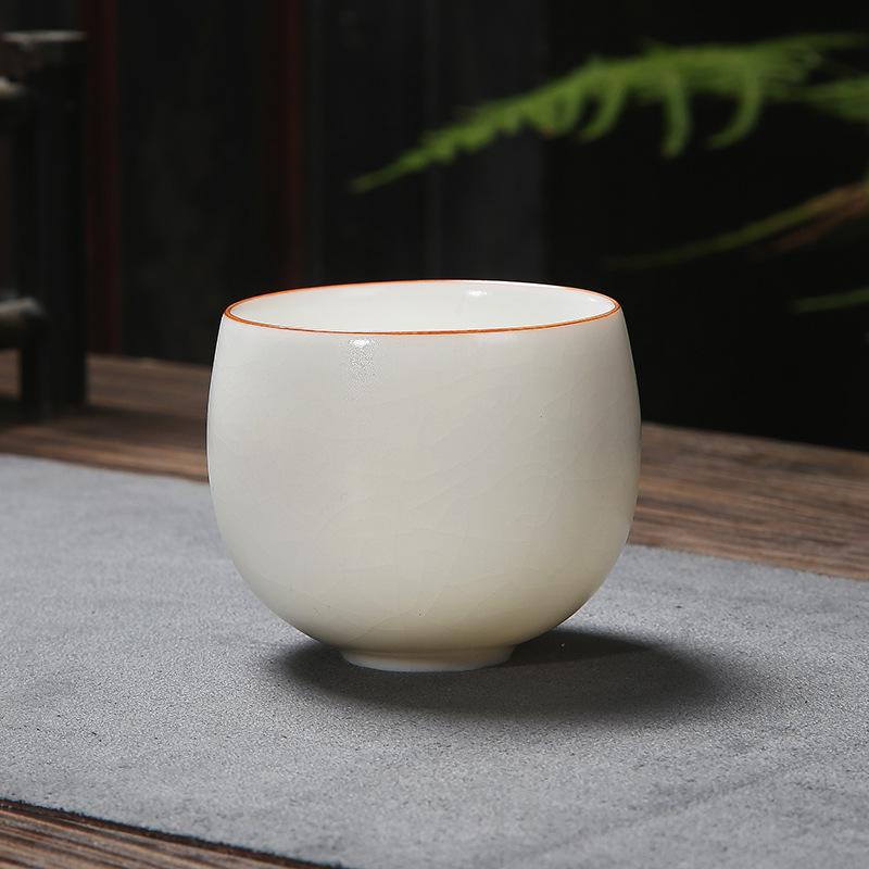 White Jade Ru Kiln Tea Ru Porcelain Can Be Nurtured with Crackle Dragon Egg Tasting Cup Large Capacity Ceramic