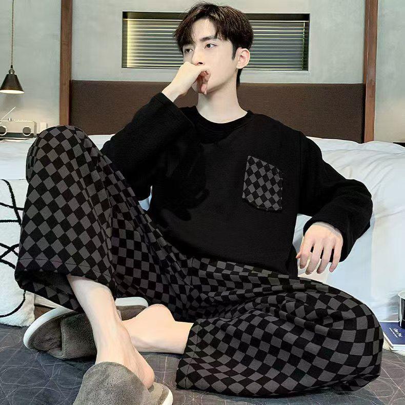 Herren Langarm Pyjama Set, Frühling/Herbst Freizeitstil, Draußen tragbar
