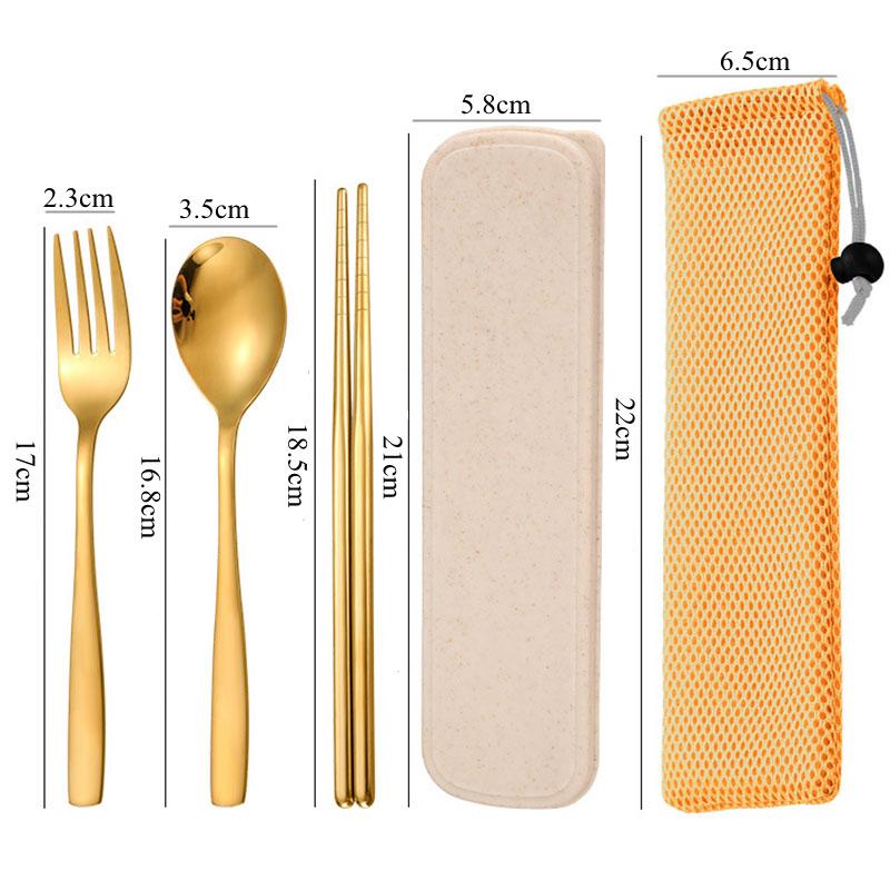 2/3Pcs Portable Tableware Stainless Steel Cutlery Set with Case Travel Camping Dinnerware Spoon Fork Chopsticks Kitchen Utensils